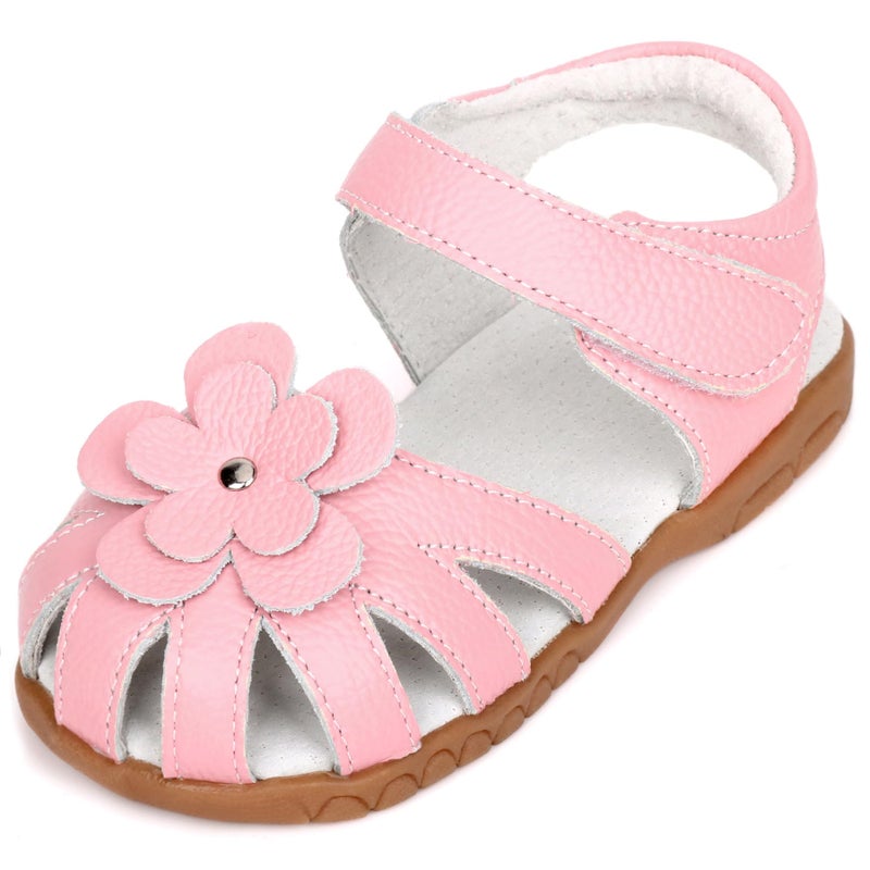 Femizee Girls Genuine Leather Soft Closed Toe Princess Flat Shoes Summer Sandals(Toddler/Little Kid) Size 8 Toddler,Pink,1504 CN26 - Image 1